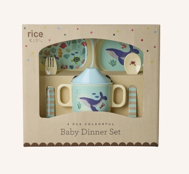 Melamine Baby Dinner Set in Gift Box - Blue Ocean Print - 4 pcs