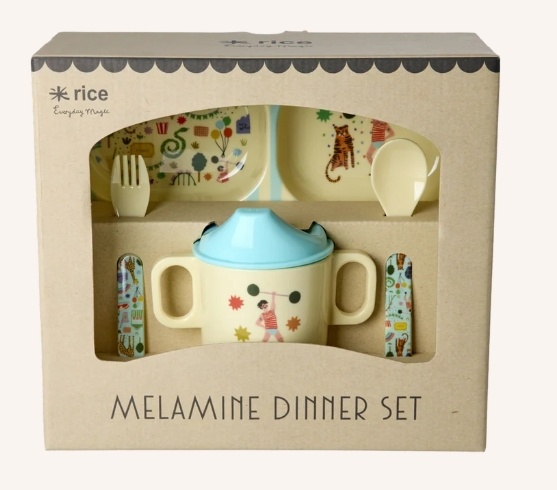 Melamine Baby Dinner Set in Gift Box - Mint Fun Fair Print - 4 pcs