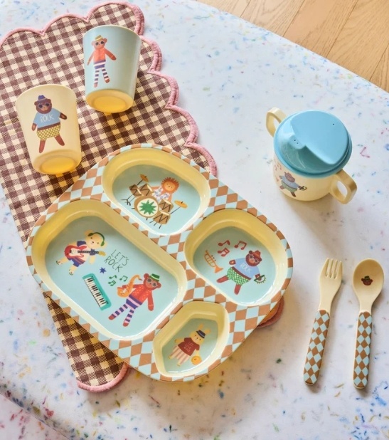 Kids Melamine Spoon and Fork with Blue Music Band Print