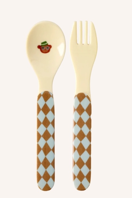 Kids Melamine Spoon and Fork with Blue Music Band Print