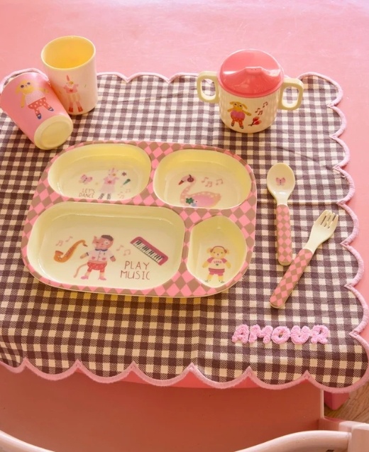 Kids Melamine Spoon and Fork with Pink Music Band Print