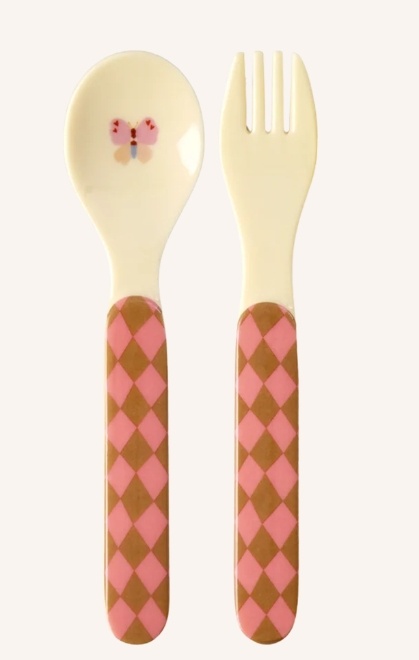 Kids Melamine Spoon and Fork with Pink Music Band Print