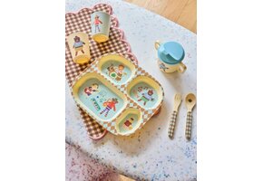 Melamine Kids 4 Room Plate with Blue Music Band Print