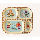 Melamine Kids 4 Room Plate with Blue Music Band Print