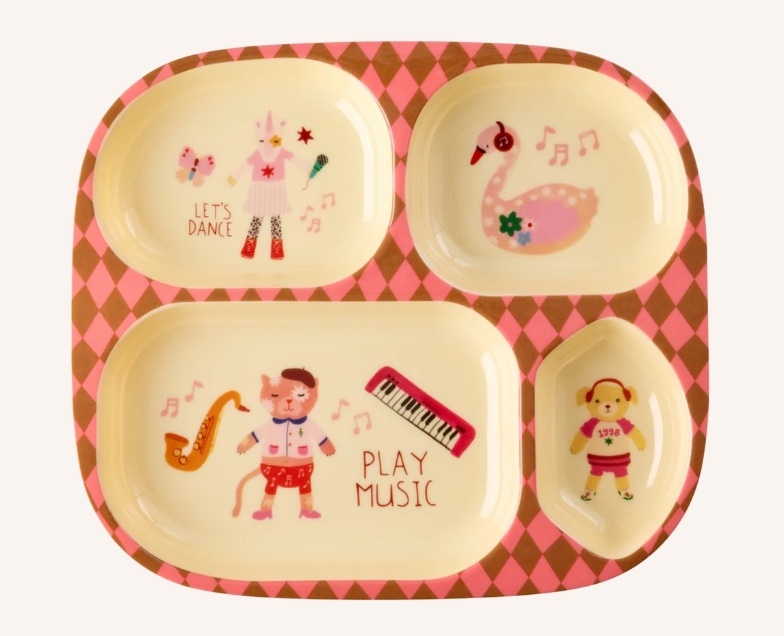 Melamine Kids 4 Room Plate with Pink Music Band Print