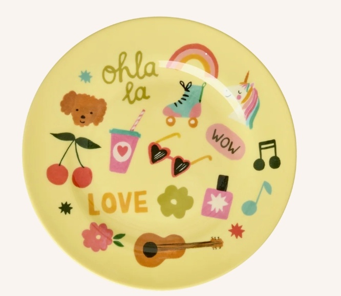 Melamine Round Side Plates with Unicorn Love Print
