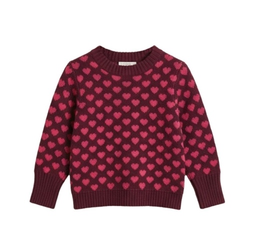 JANIE CASHMERE HEART PULLOVER BURGUNDY / RED BUD