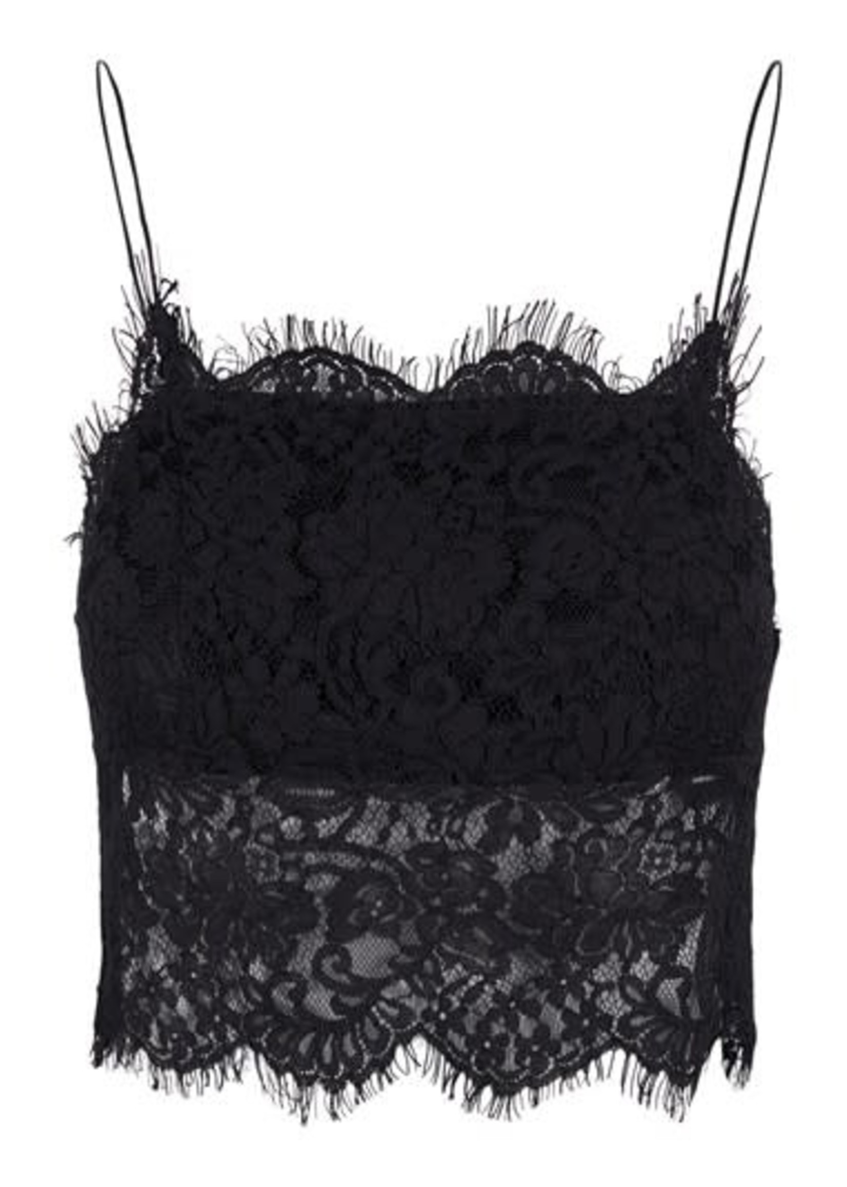 Pieces Cropped lace top - zwart