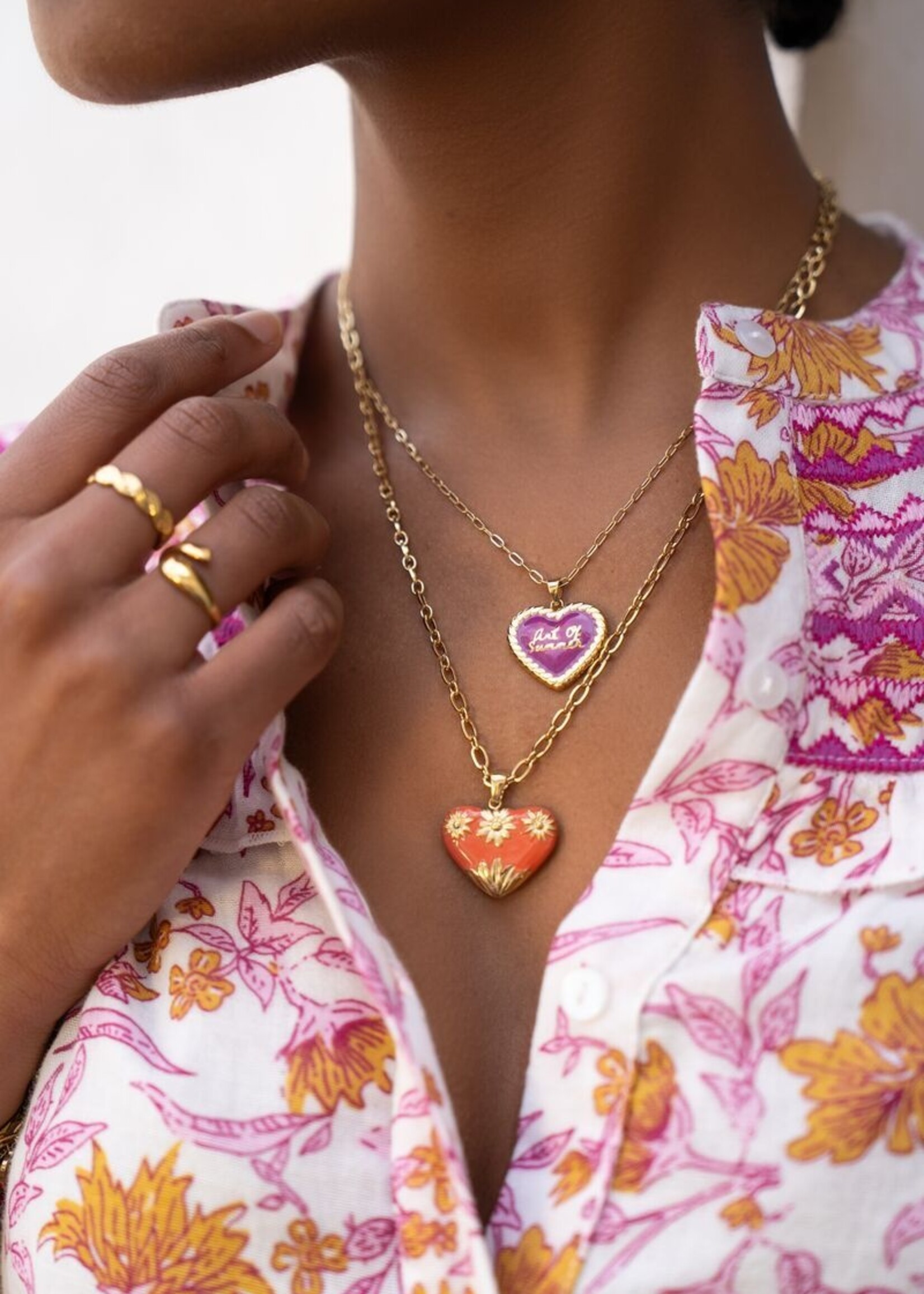 My Jewellery - Art schakelketting met fuchsia vintage hart