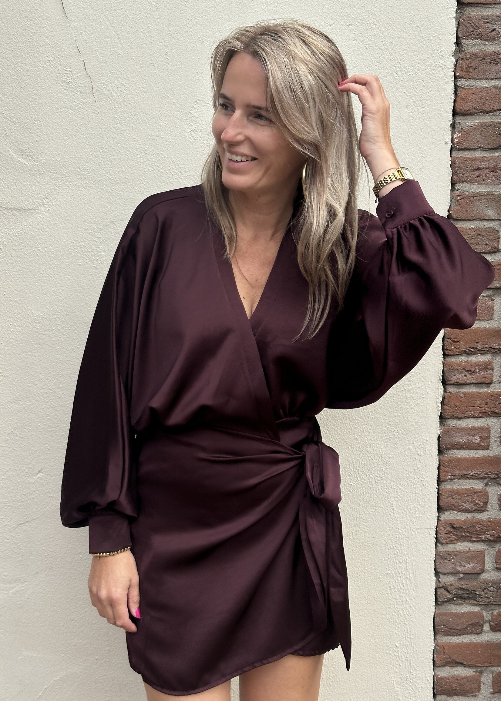 Ambika Overslagjurk - Wine Red -
