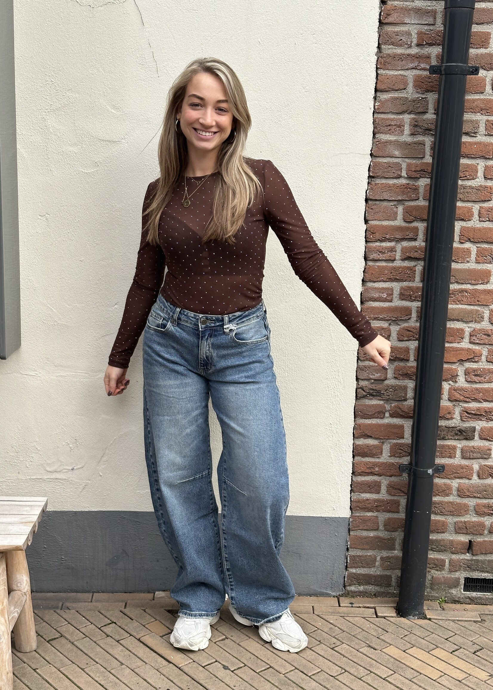 Mesh top - sparkle brown