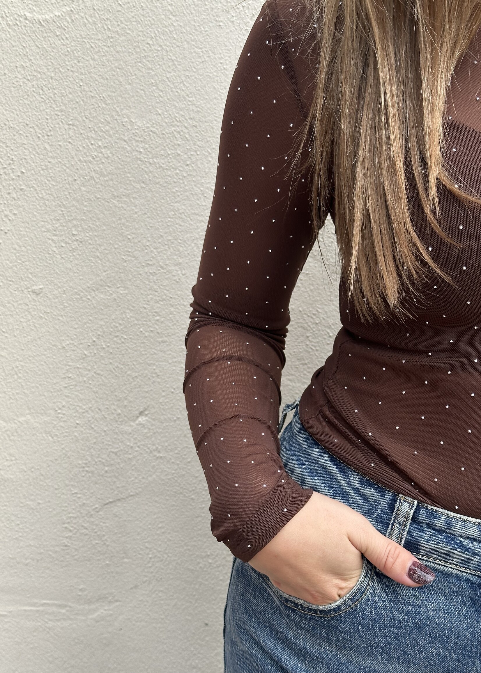 Mesh top - sparkle brown