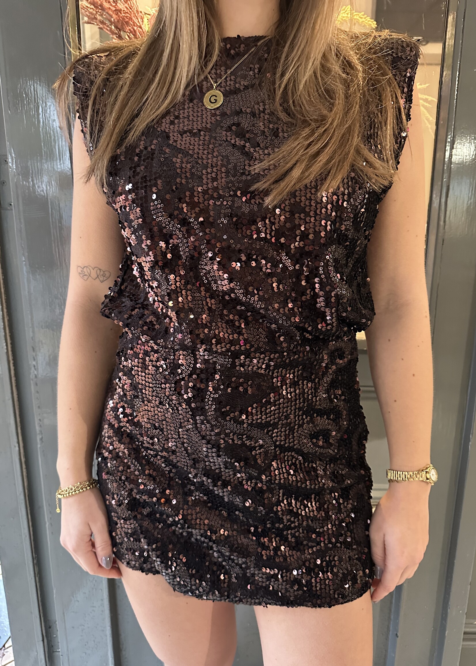 Pailetten skort - brown