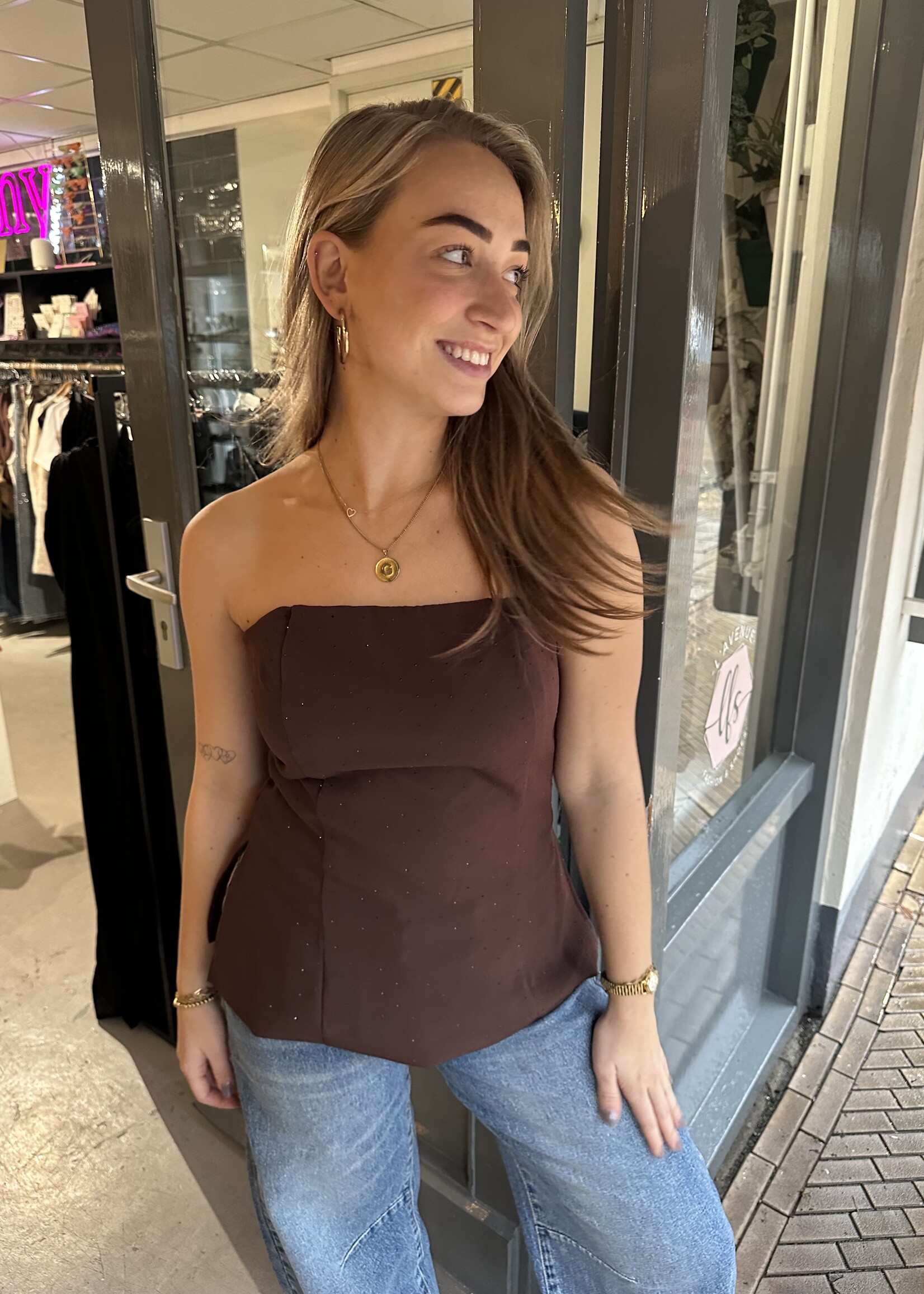 Strapless top - brown sparkle