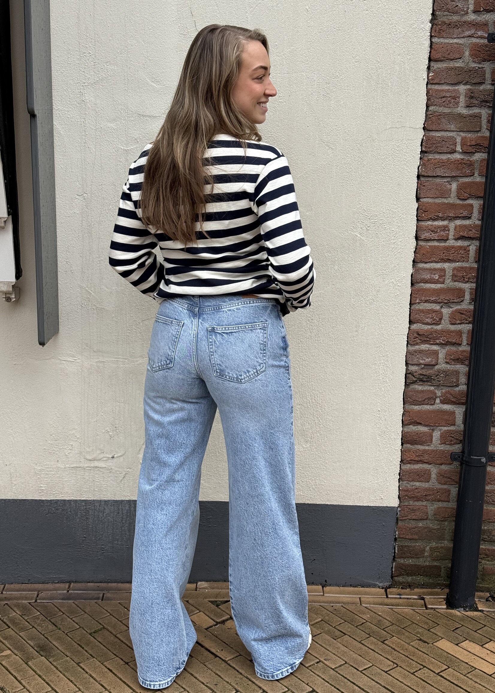 Streep top - blauw /creme -