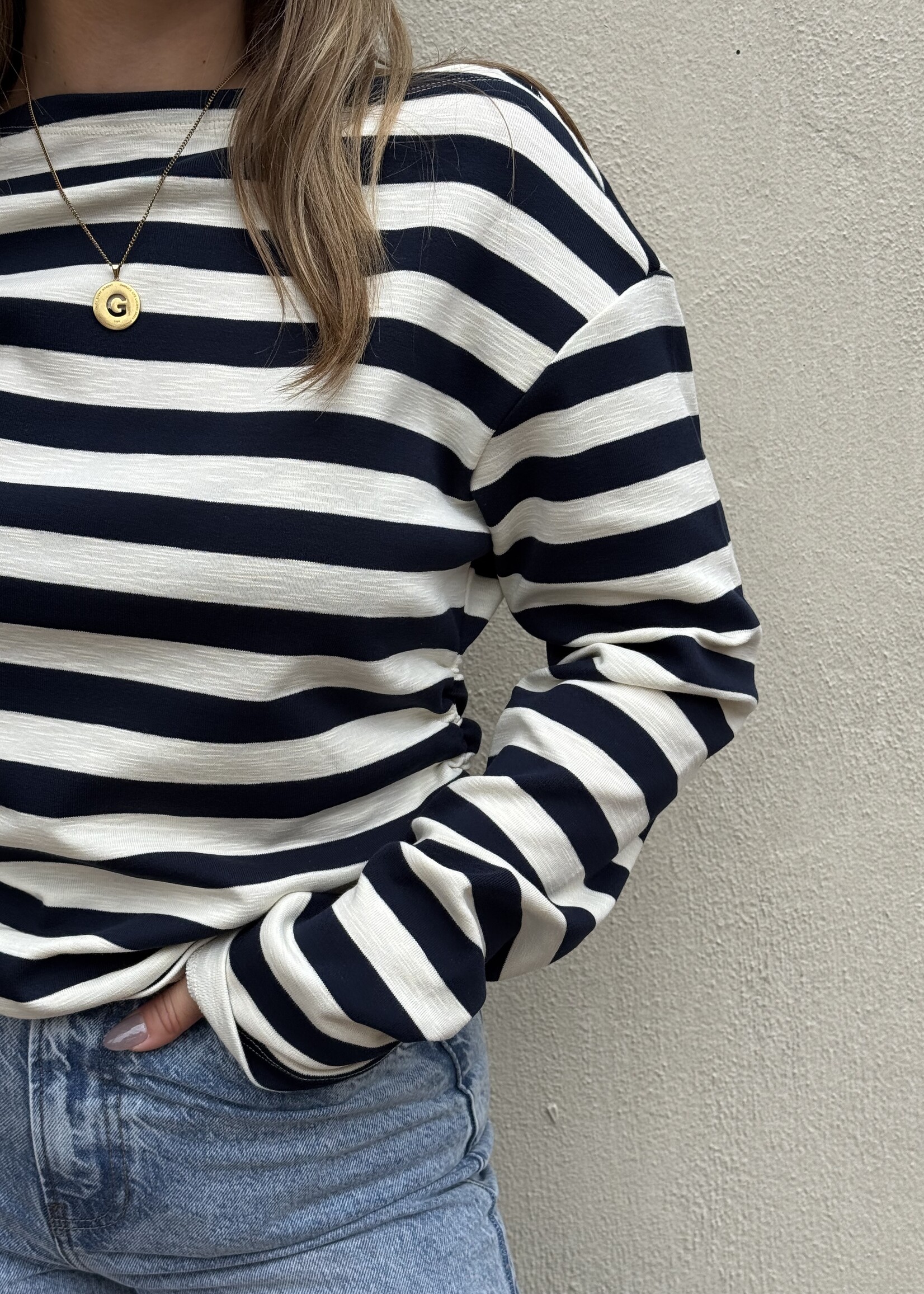 Streep top - blauw /creme -