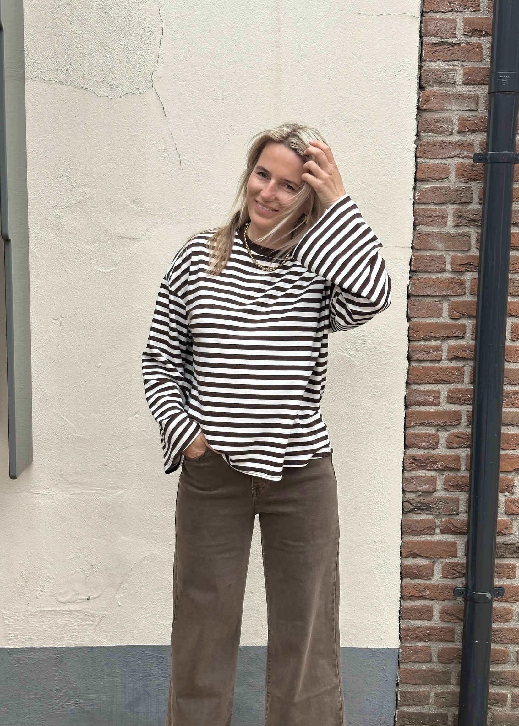 Longsleeve brown & white