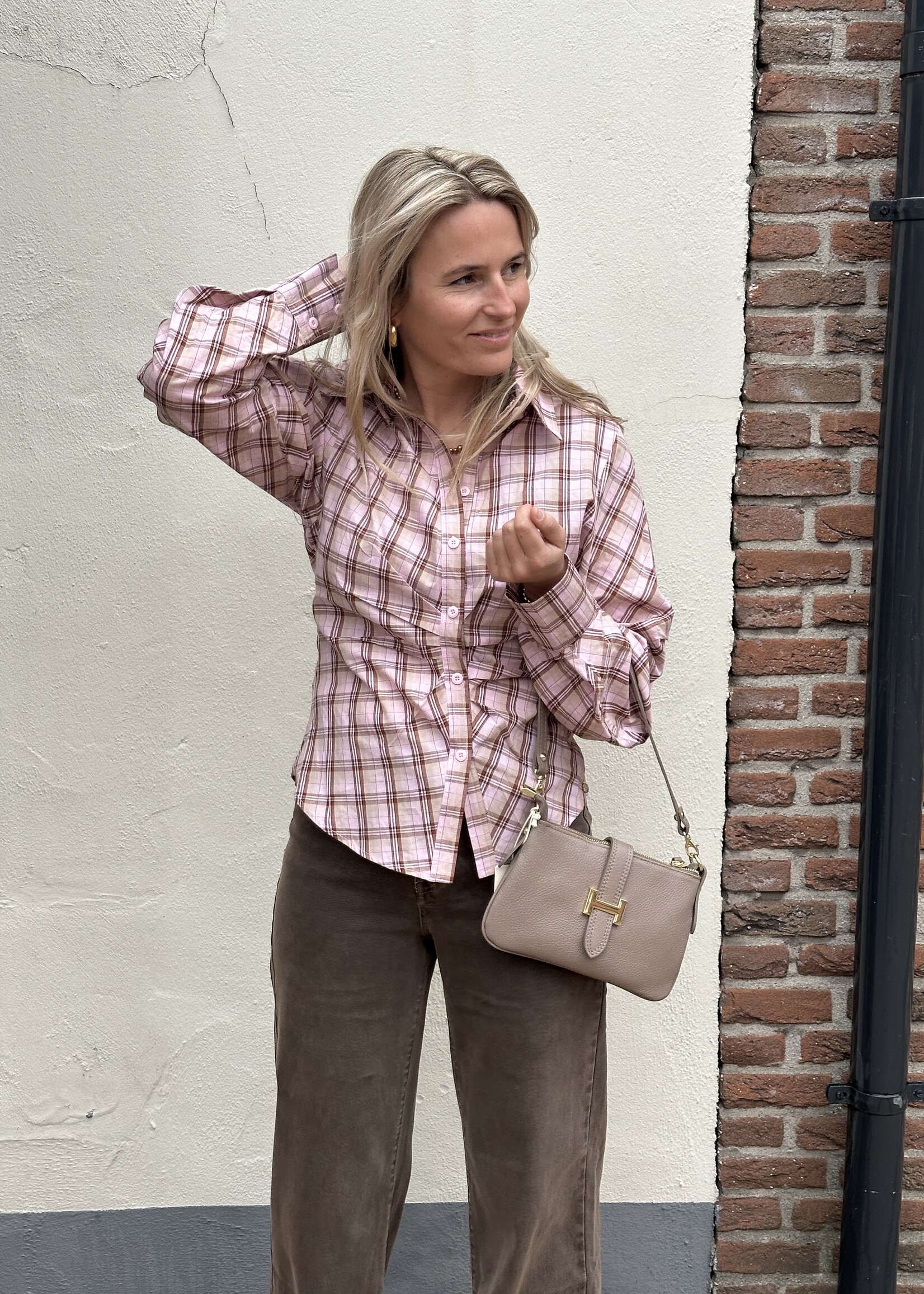 Ambika Blouse ruitjes - Roze