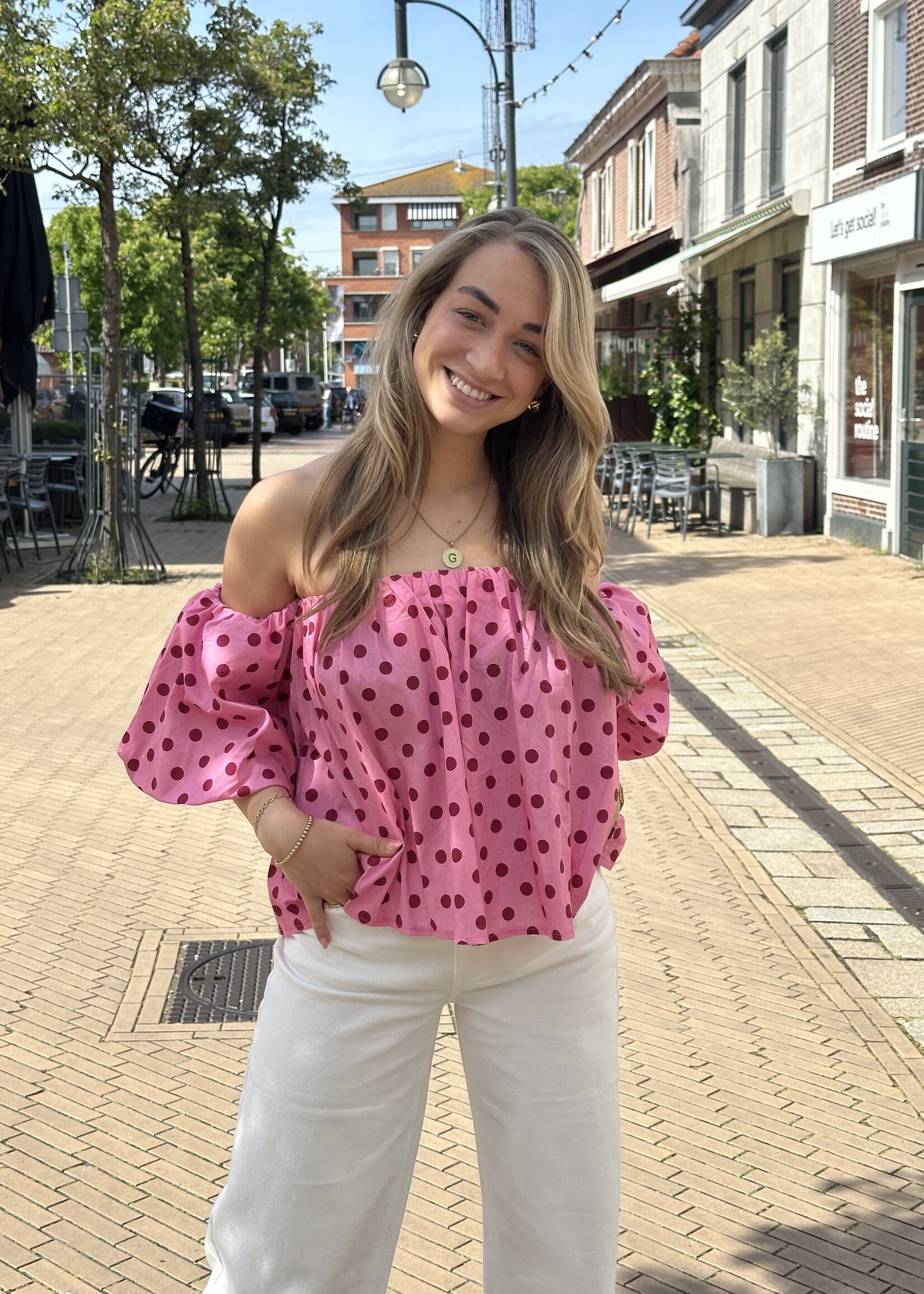 Off shoulder Dots - Pink