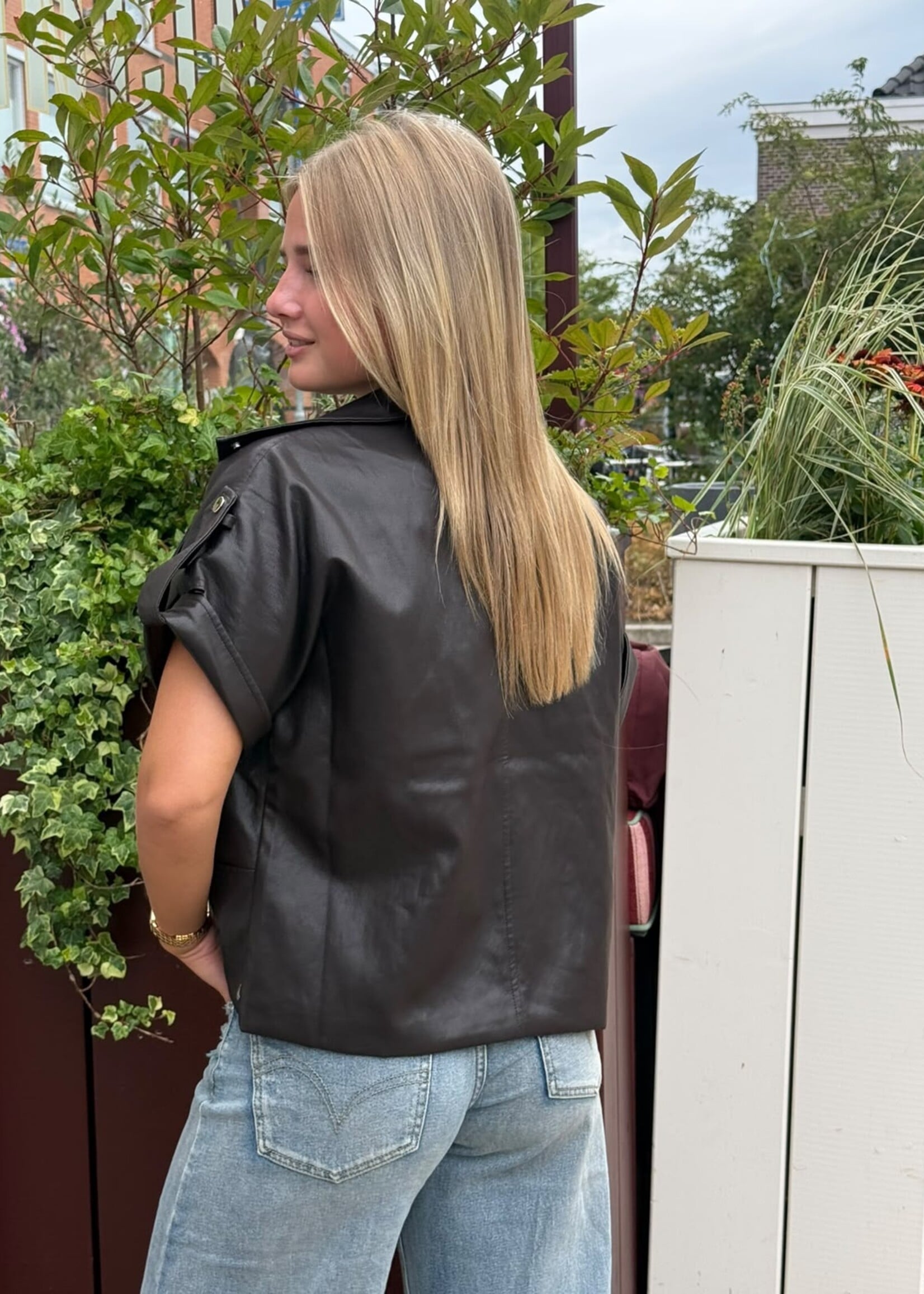 Ambika Leather look gilet - brown -