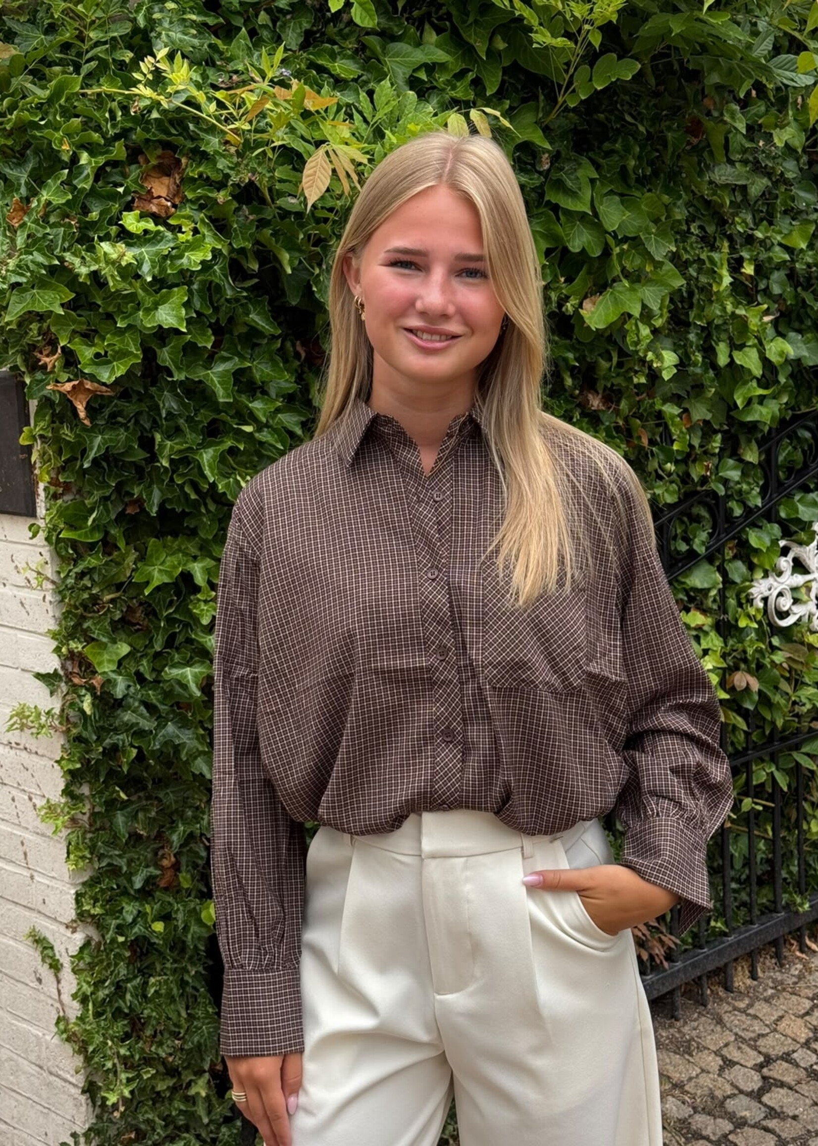 Blouse cropped ruitjes -