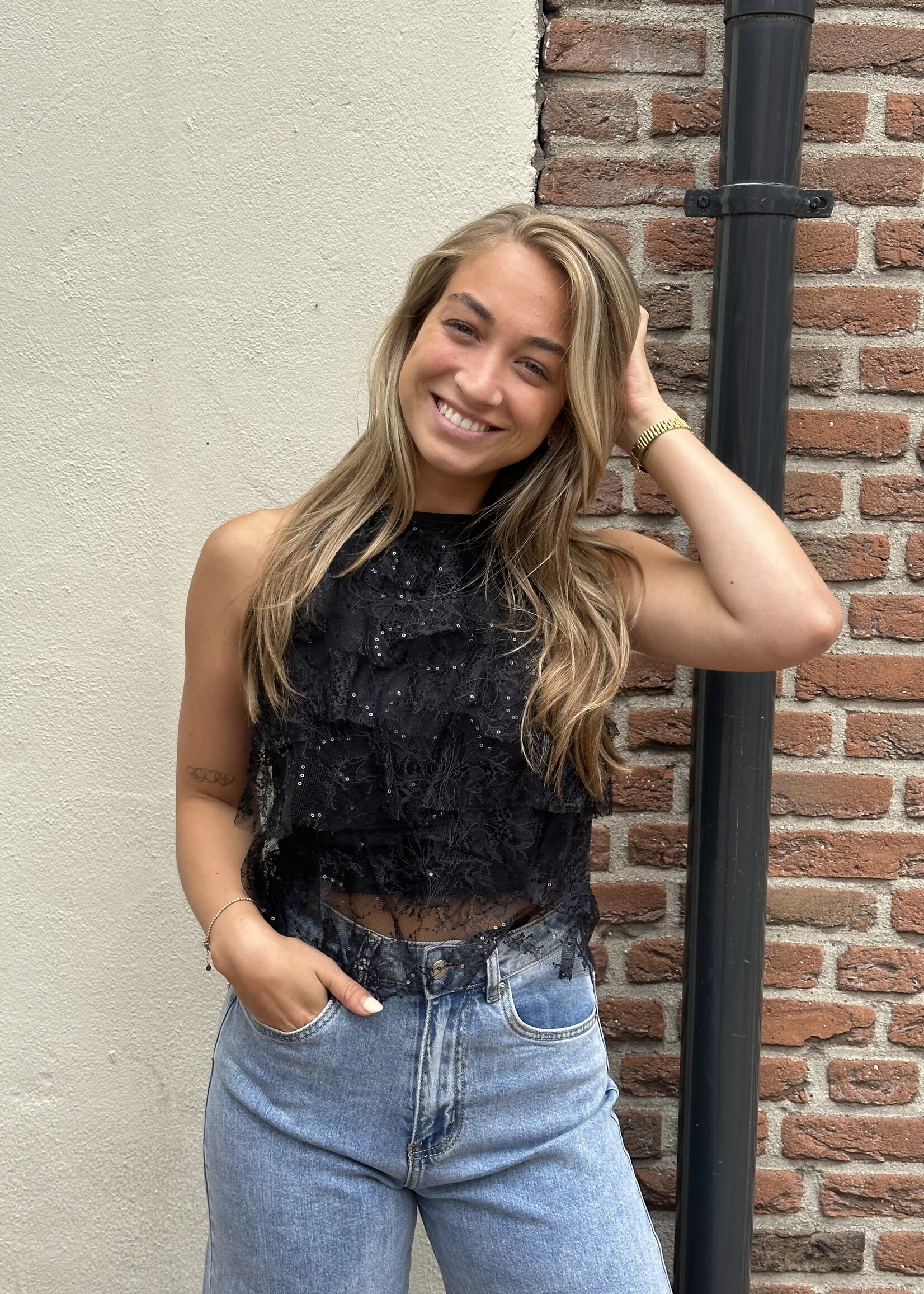 Ruffle top Sparkle - zwart
