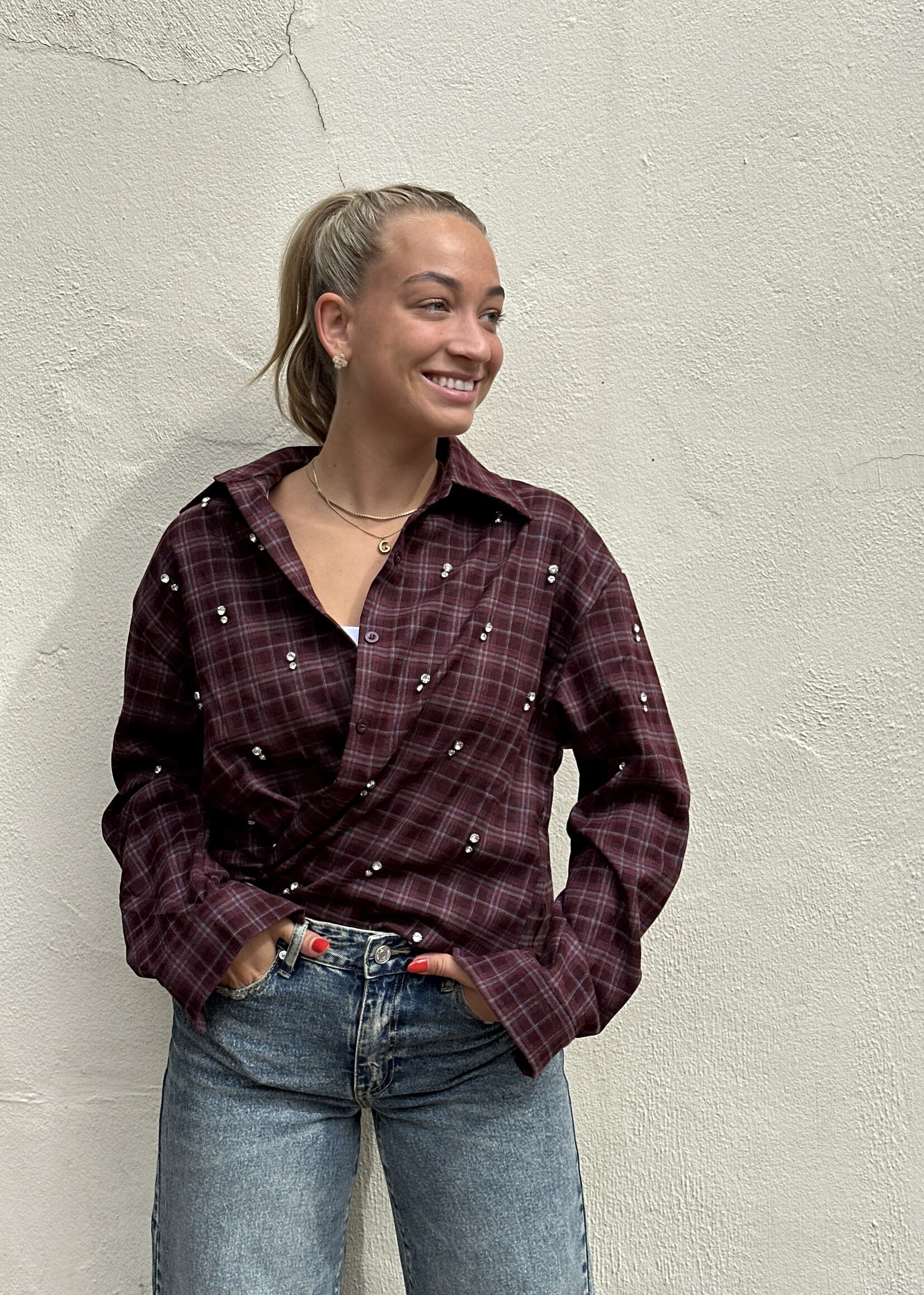 Blouse Ruitjes - sparkle bordeaux