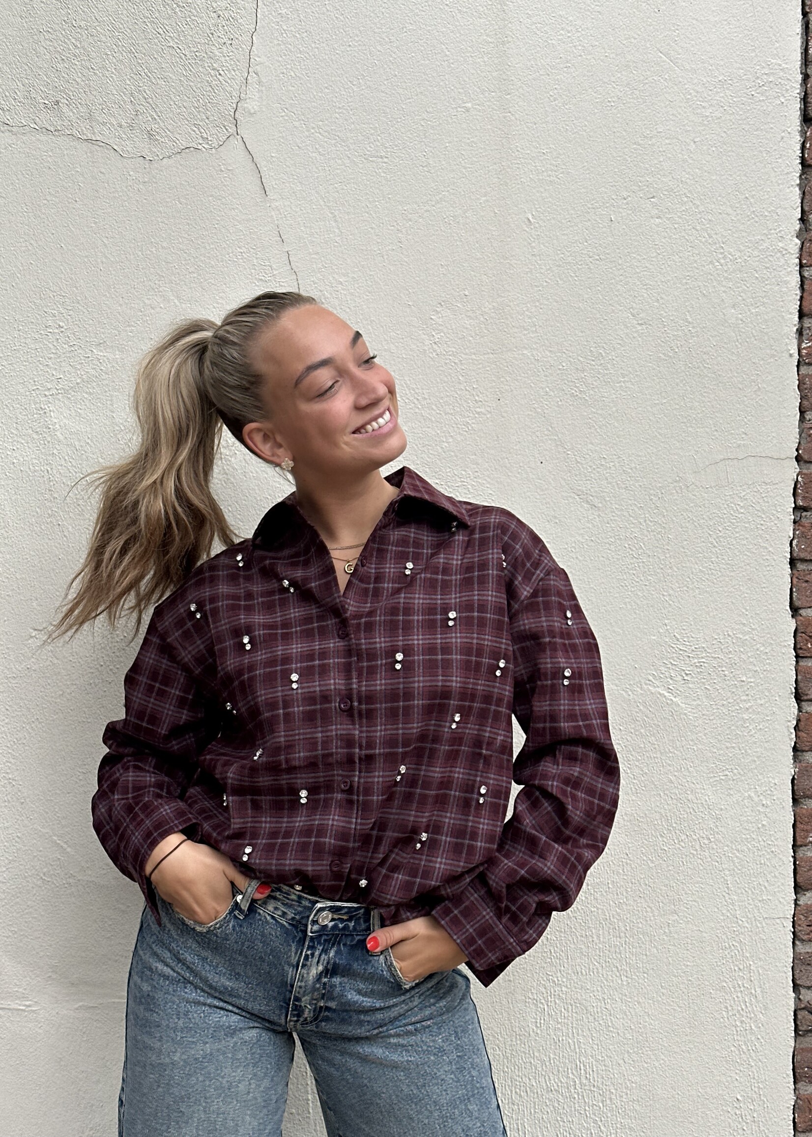 Blouse Ruitjes - sparkle bordeaux