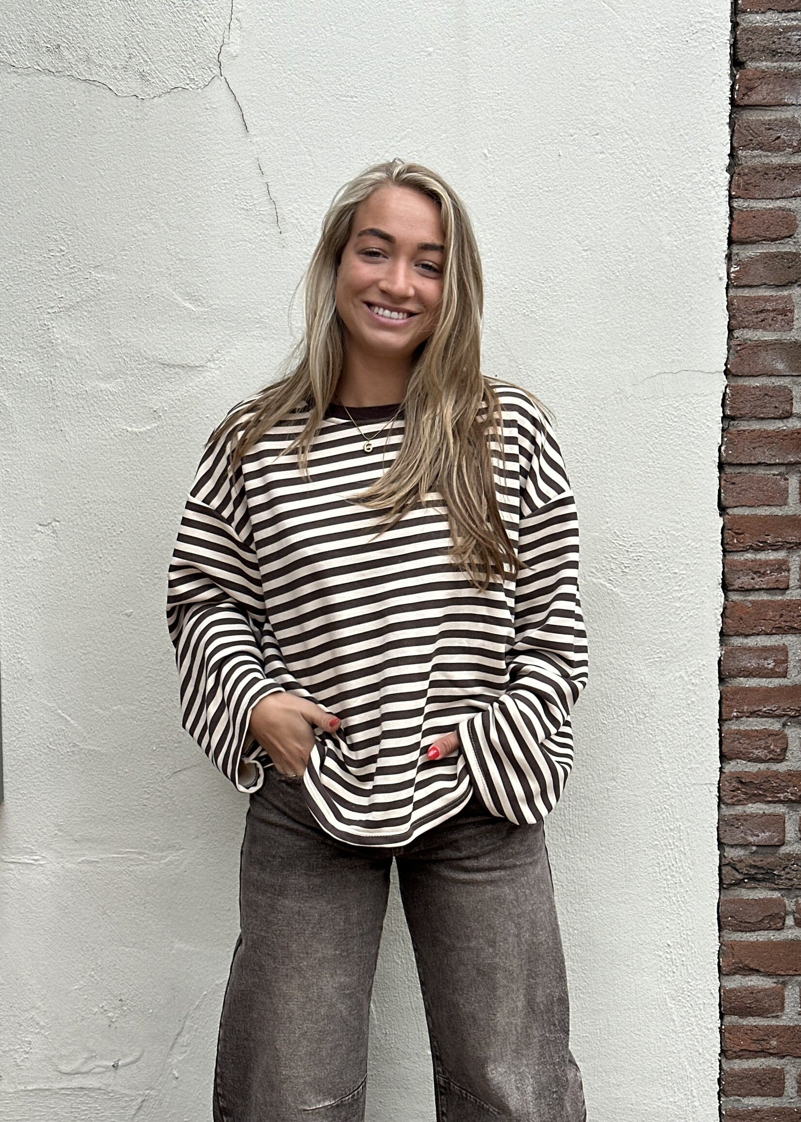 Ambika Longsleeve stripes - creme /bruin