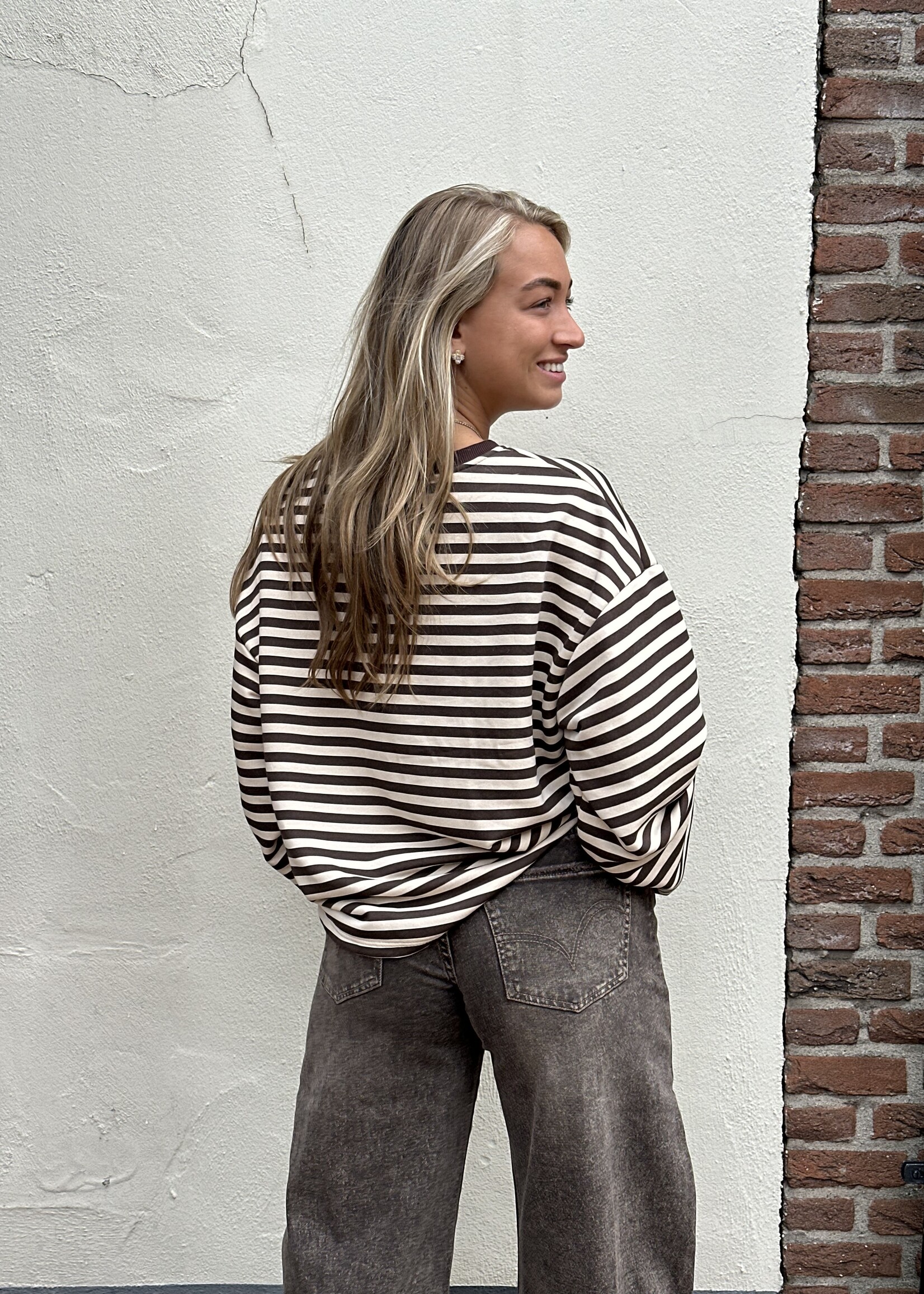 Ambika Longsleeve stripes - creme /bruin