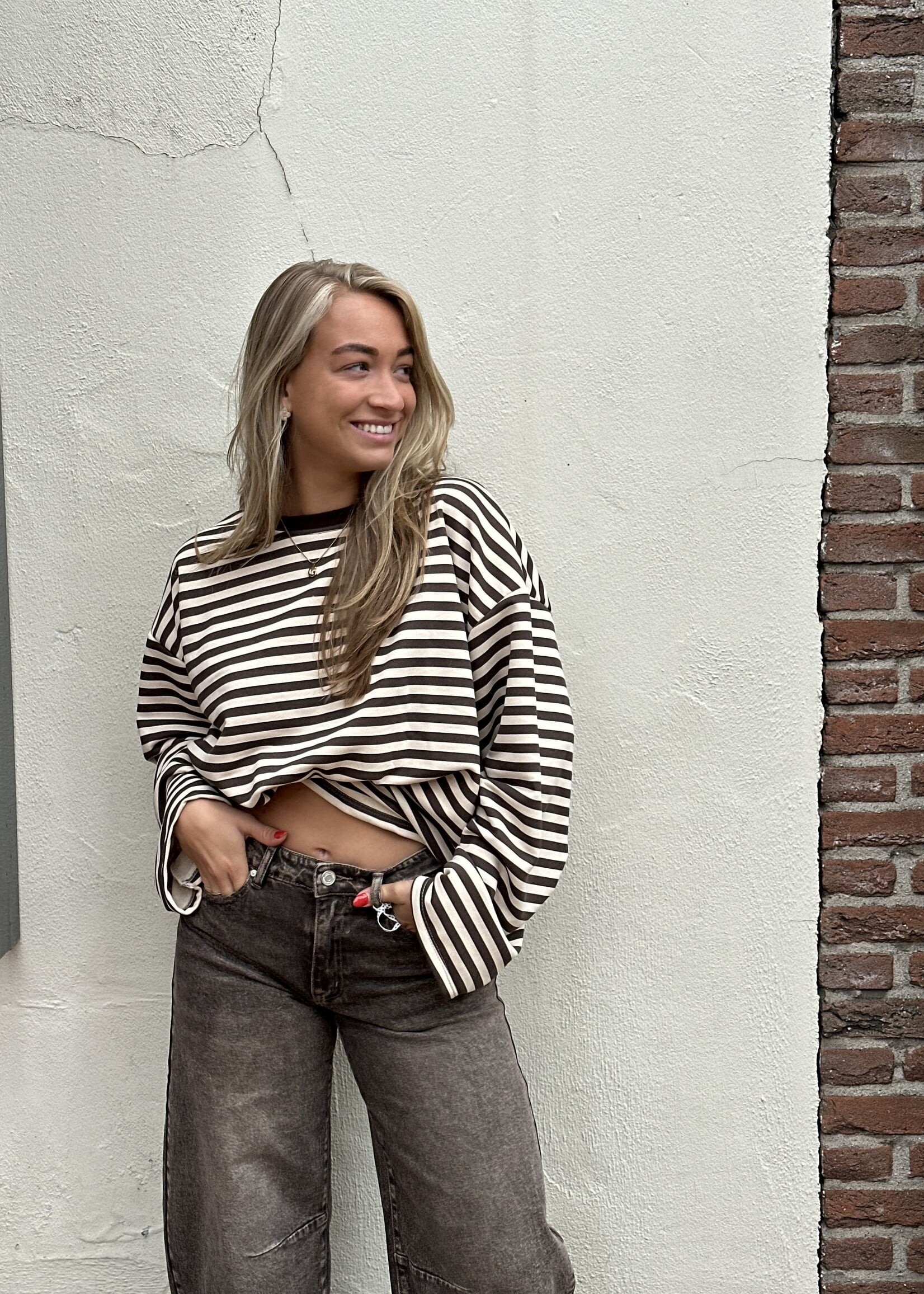 Ambika Longsleeve stripes - creme /bruin
