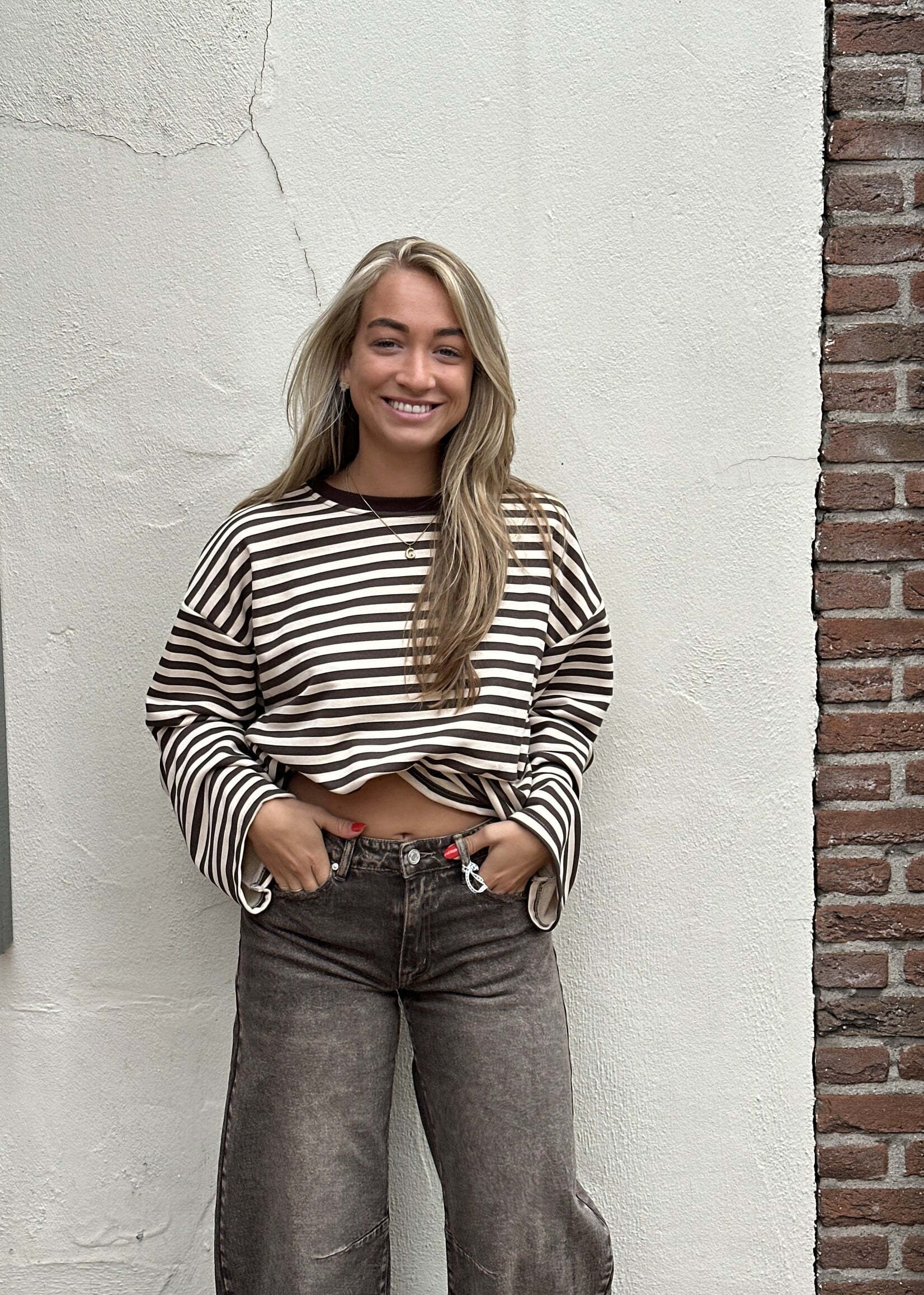 Ambika Longsleeve stripes - creme /bruin