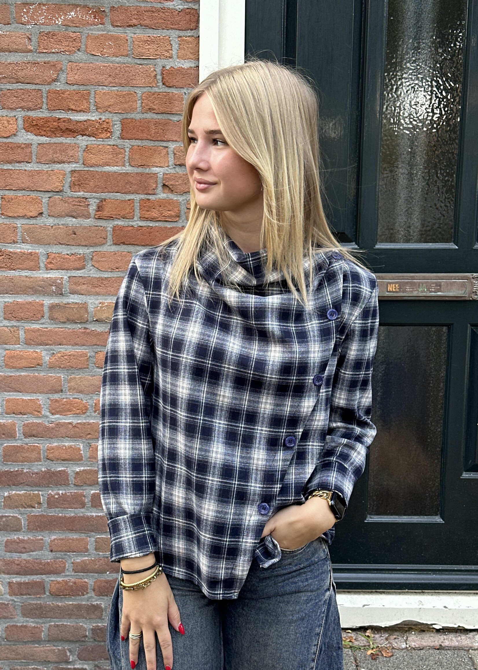Ambika Blouse Ruitjes - donkerblauw