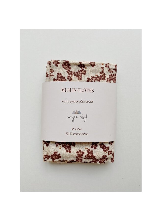 Konges Sløjd 3-Pack Muslin Cloth Winter Leaves Dark Red