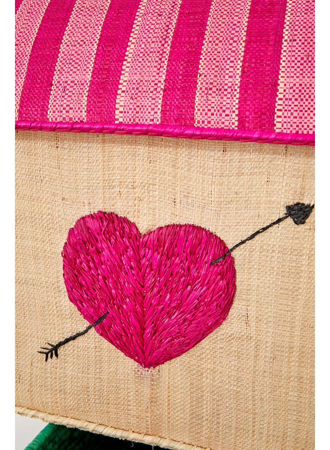 Rice Raffia Basket Hearts Large