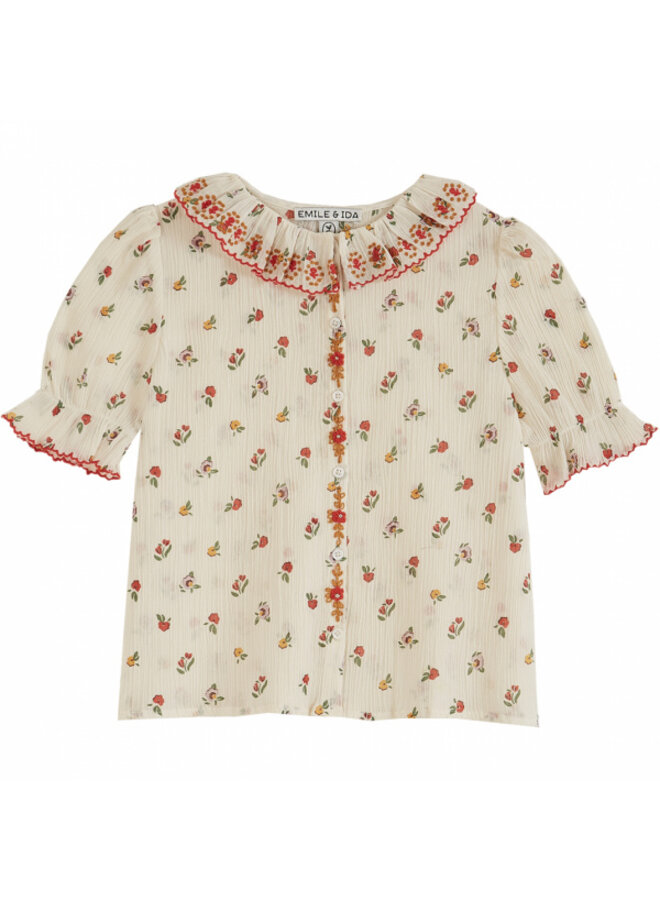 Emile Et Ida Blouse Crepon Brodee Poppy