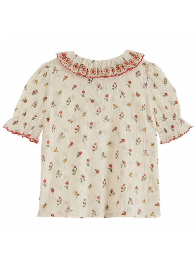 Emile Et Ida Blouse Crepon Brodee Poppy