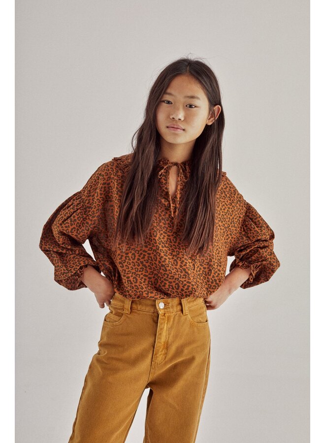 The New Society Frederica Blouse Caramel Leo Print