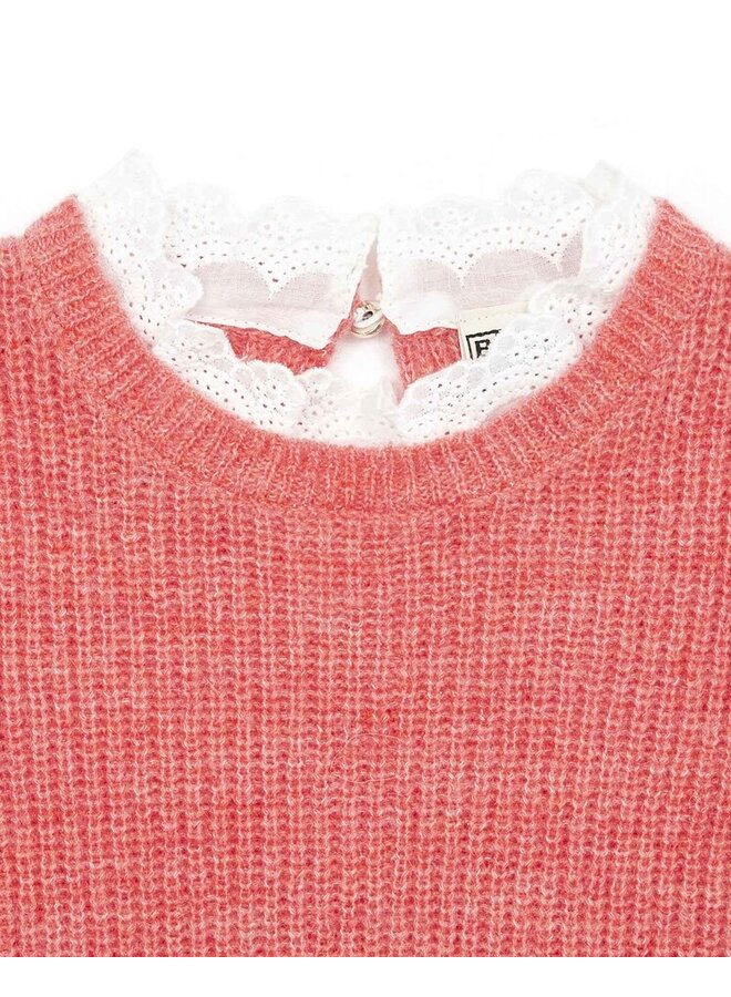 Bonton Jumper With Broderie Anglaise Collar Pink