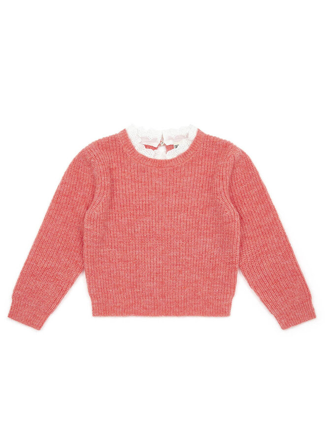 Bonton Jumper With Broderie Anglaise Collar Pink