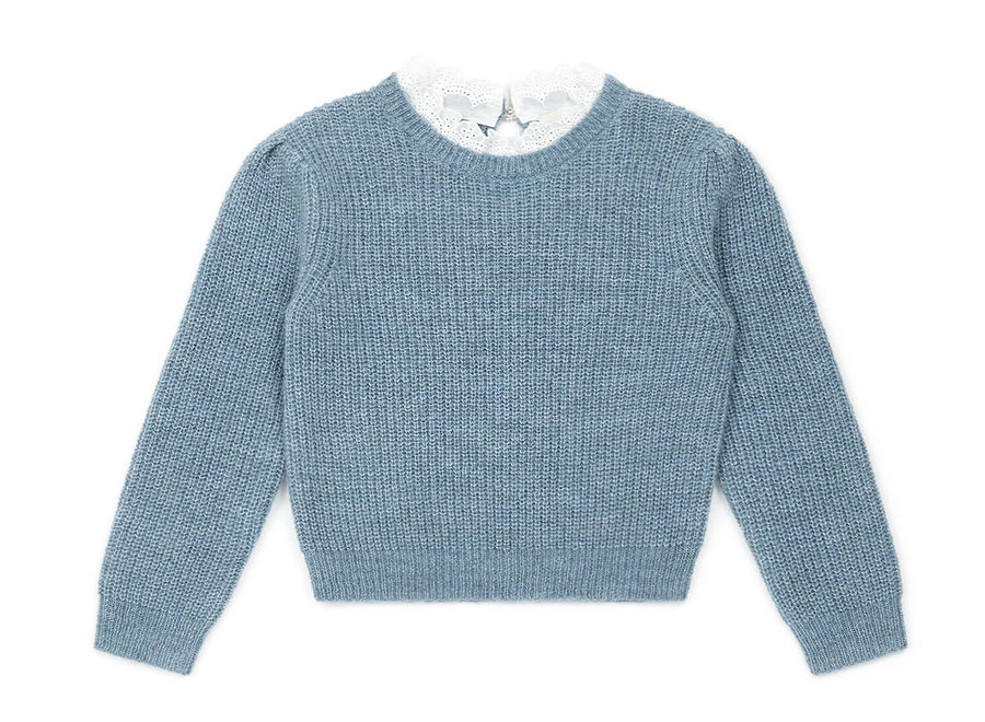 Bonton Jumper With Broderie Anglaise Collar Blue