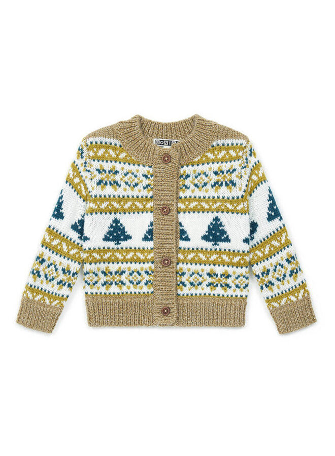 Bonton Christmas Jacquard Print Baby Cardigan