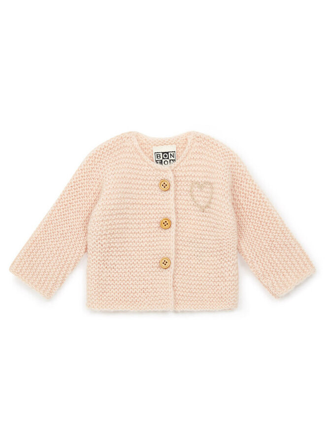 Bonton Baby Cardigan With Embroidered Heart Rose