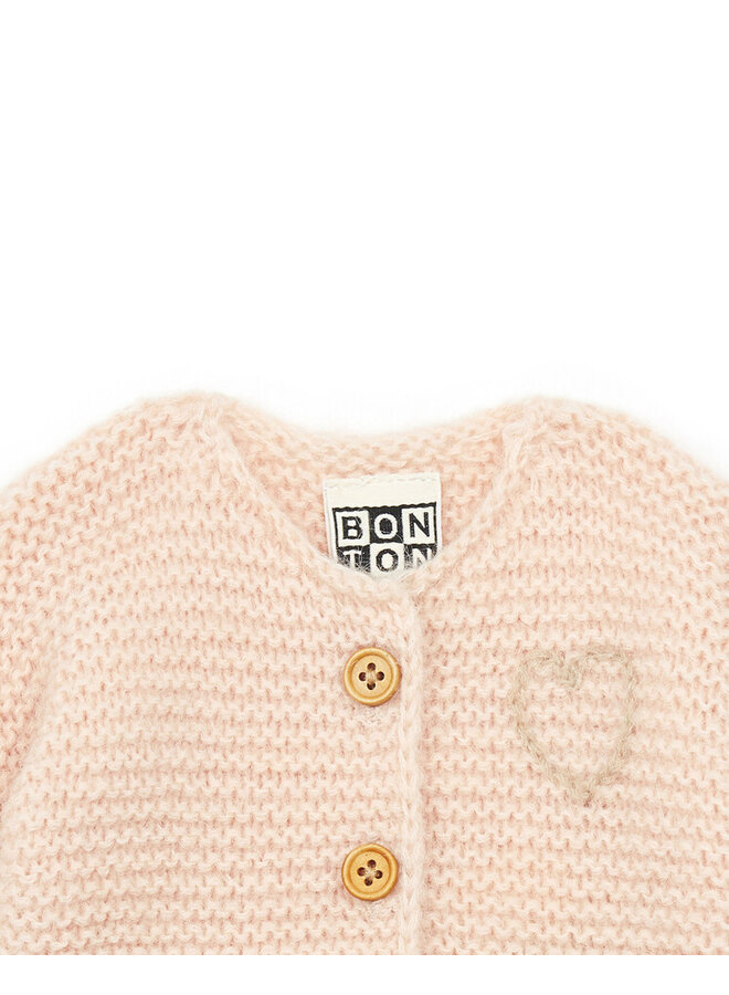 Bonton Baby Cardigan With Embroidered Heart Rose