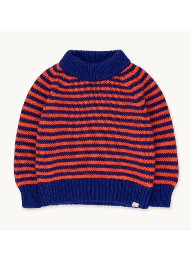 Tiny Cottons Thin Stripes Mockneck Sweater Indigo/Summer Red