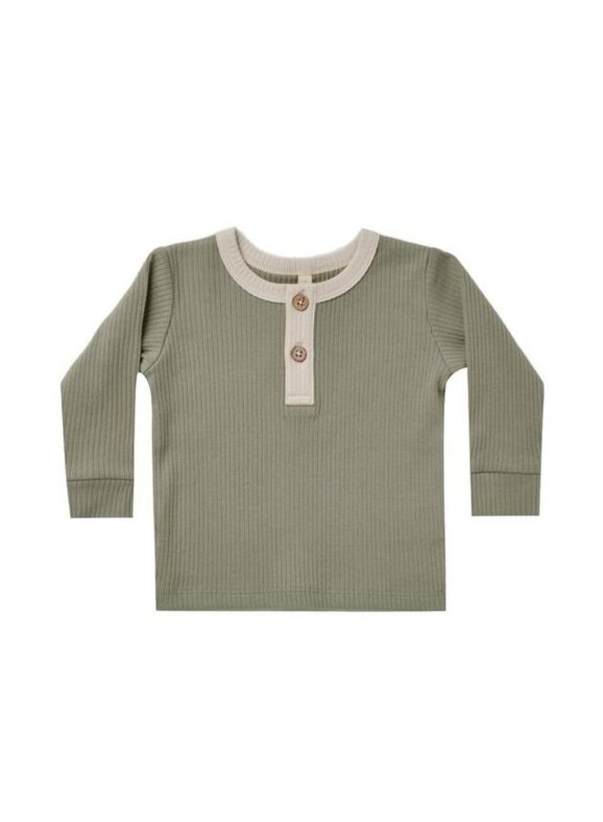 Quincy Mae Ribbed Long Sleeve Henley Fern