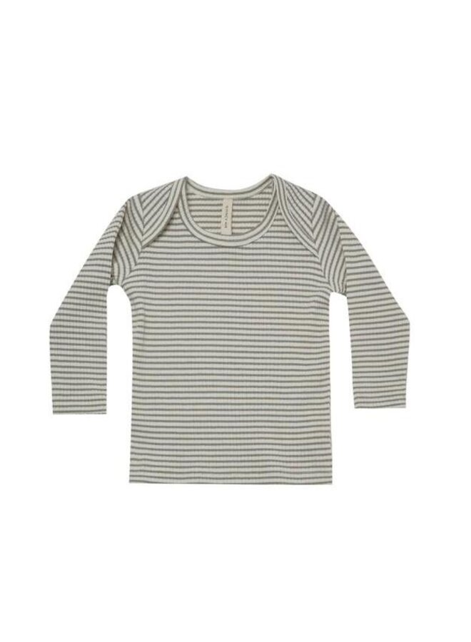 Quincy Mae Ribbed Long Sleeve Tee Fern Stripe