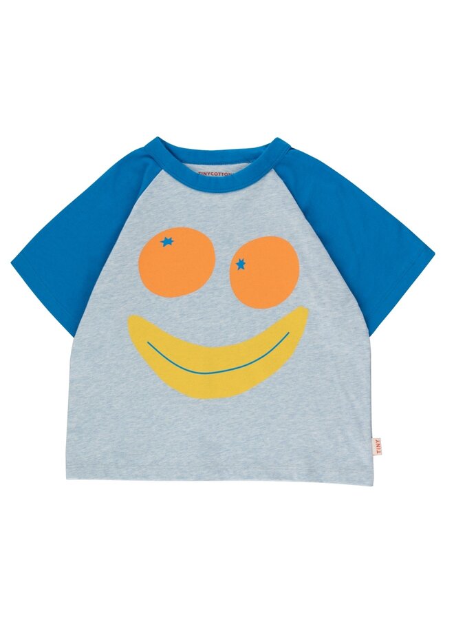 Tiny Cottons Tee Smile Color Block Light Blue Heather/Lapis Blue