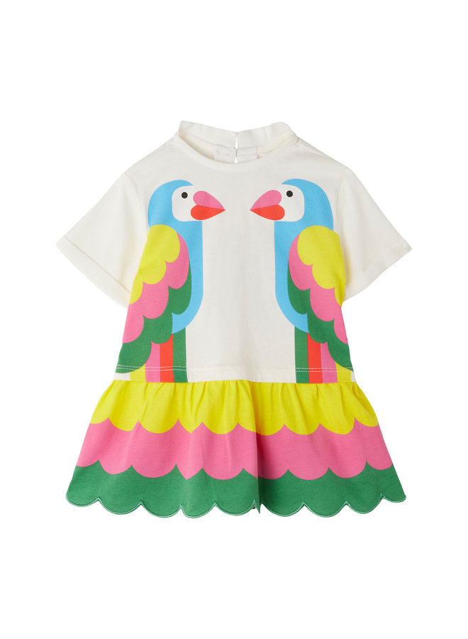 Stella McCartney Jersey Dress Ivory Parrots