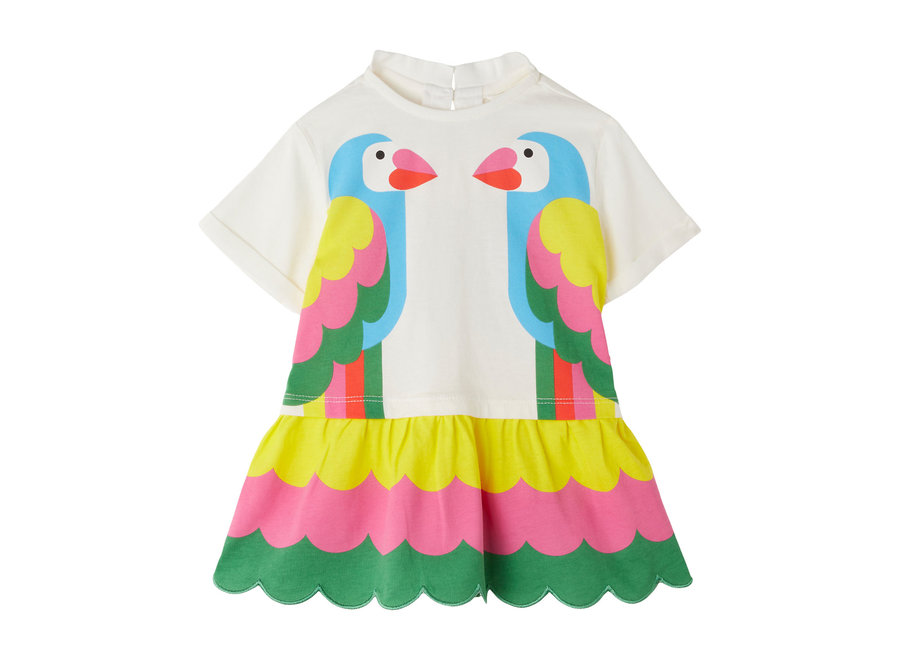 Jersey Dress Ivory Parrots